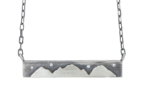 Sterling Silver & Diamond Mountain Bar Necklace